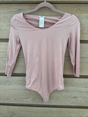 Wolford Pink Scoop Neck Bodysuit - Three-Quarter Sleeve